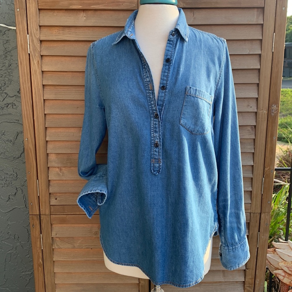 J Crew Henley style denim shirt